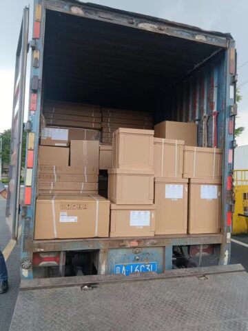 HVAC unit packed in wooden crate for export